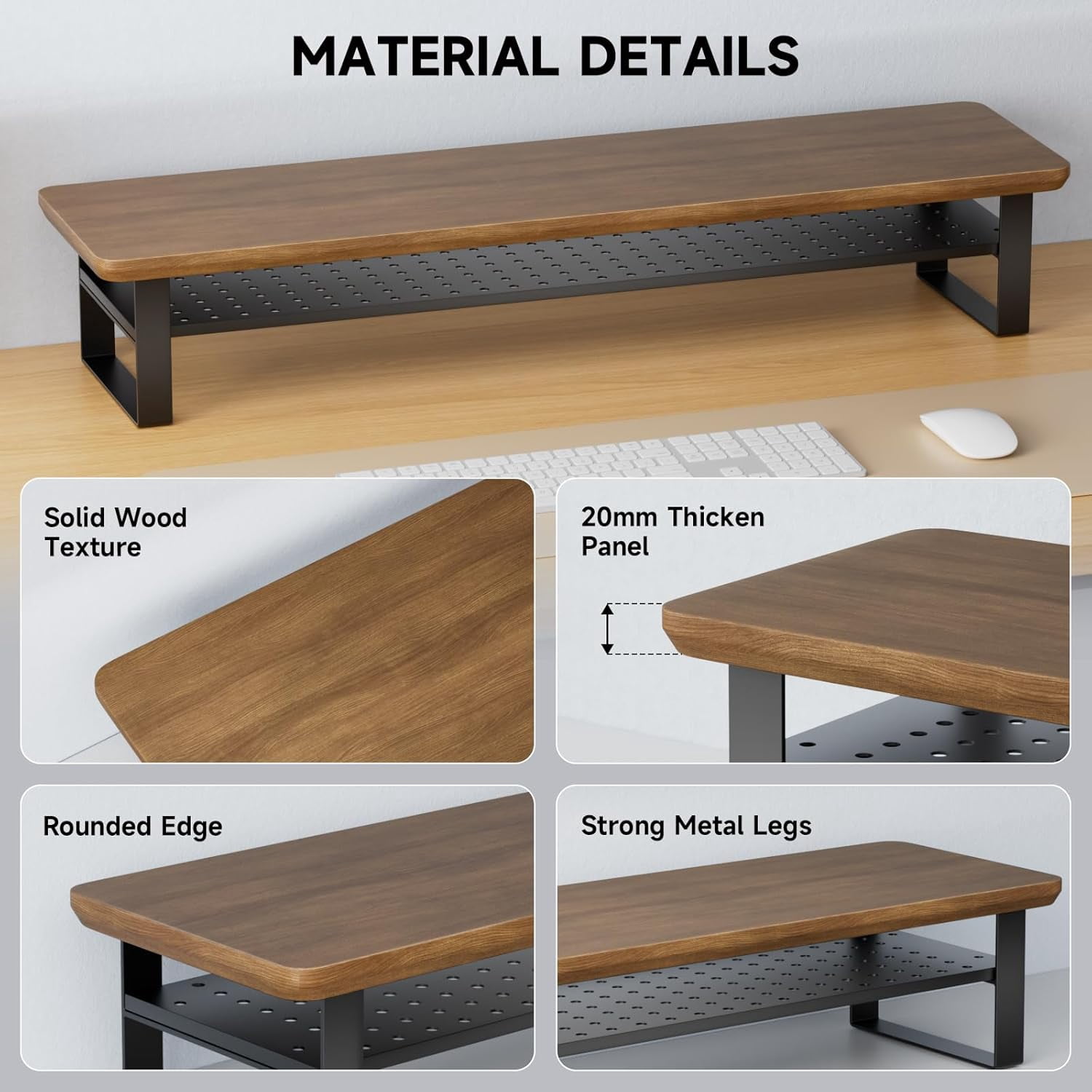 Dual Monitor Stand Riser with Storage, 35.4 Inch Wood Desk Shelf for 2 Monitors Laptop TV Organizer, Ergonomic Computer Stand Black Walnut