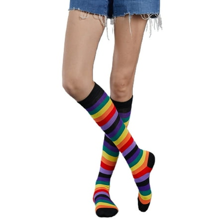 

FAIOIN Women Rainbow Colorful Striped Knee High Socks Cosplay Dance Party Stockings