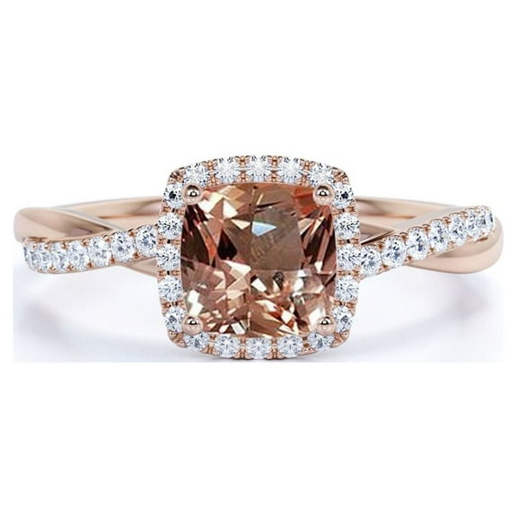 JeenMata 1.75 Carat Cushion cut created morganite and Moissanite Engagement Ring in 18k Gold Over Sterling Silver