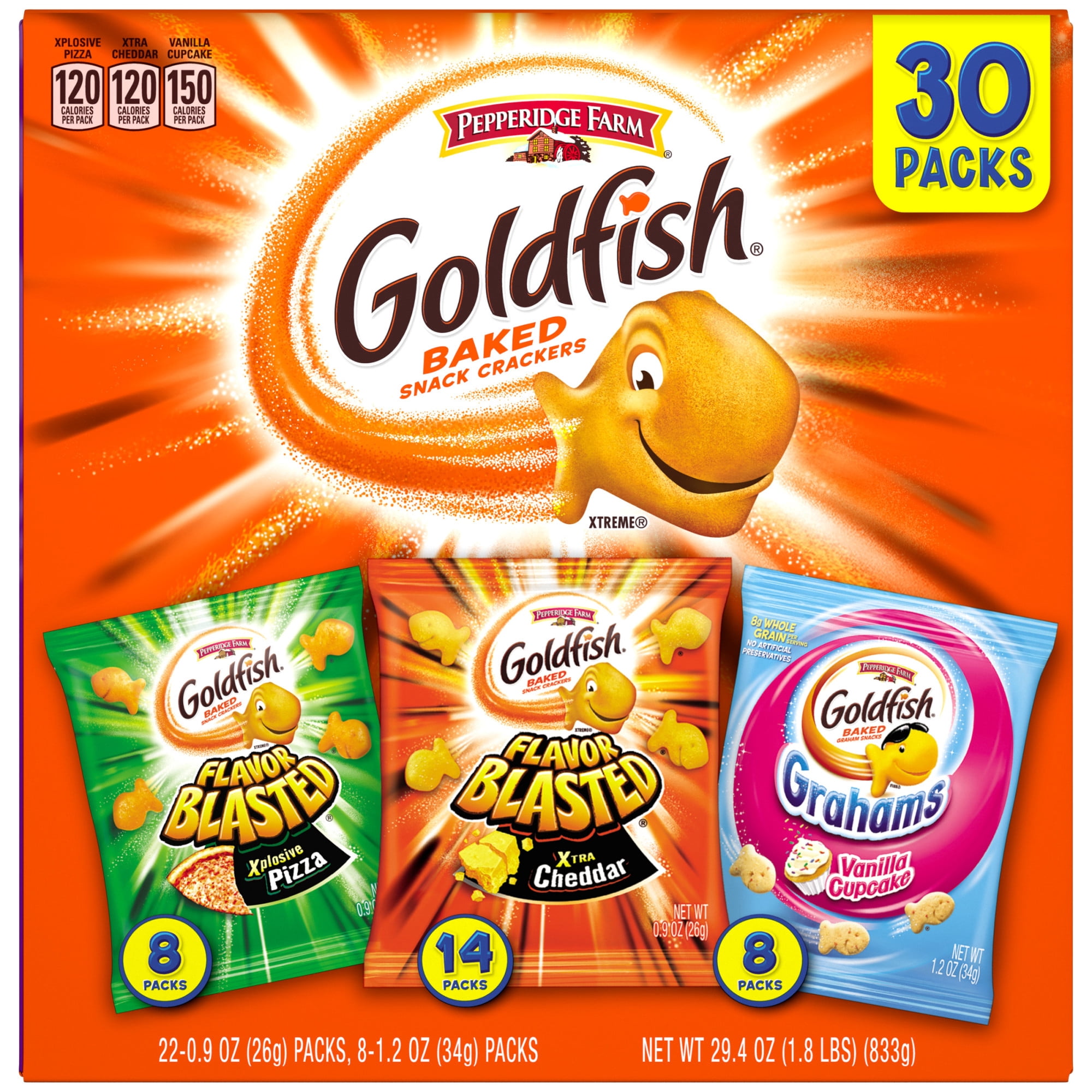 Pepperidge Farm Goldfish Crackers, Bold Mix Variety Pack Box, 30-count Snack Packs