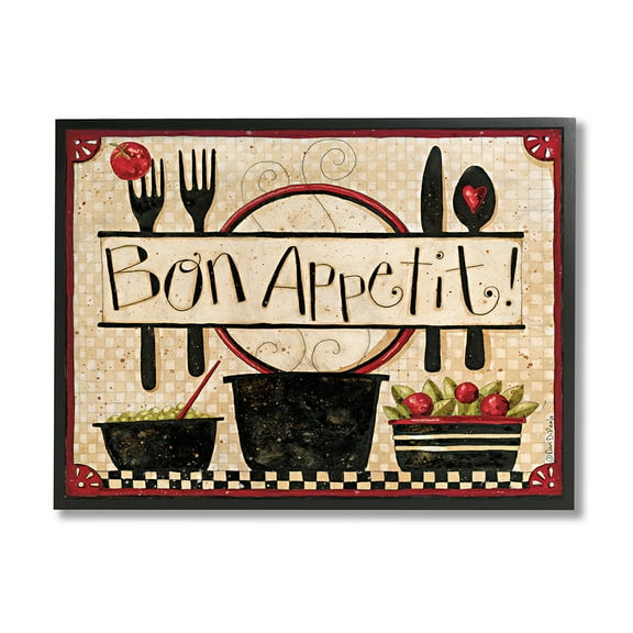 Stupell Industries Bon Appetit Phrase Vintage Kitchen Cooking Charm Black Framed by Dan DiPaolo
