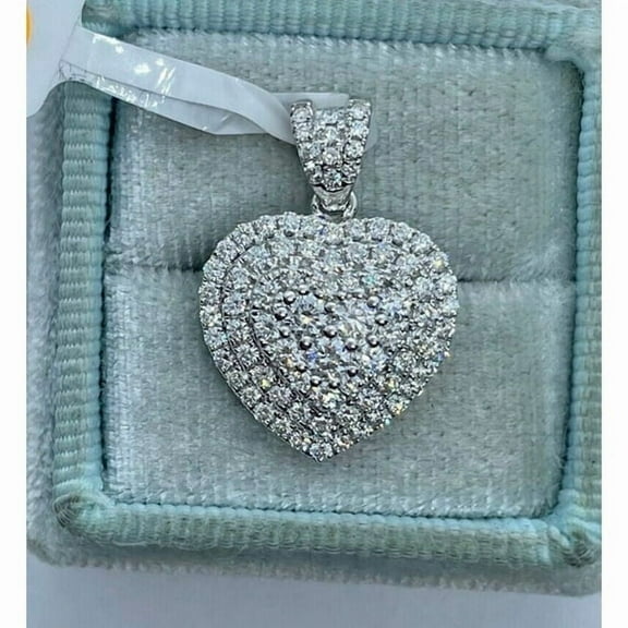 Womens 2 Ct Round Cut Simulated Diamond Cluster Heart Pendant 925 Sterling Silver 14K White Gold Plated