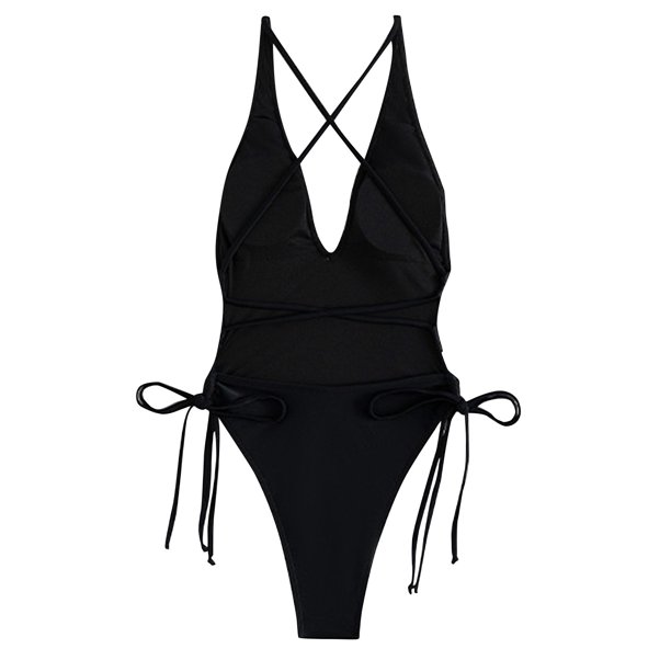 SKSloeg Women's Deep V Neck Crisscross One Piece Swimsuit High Cut Tie