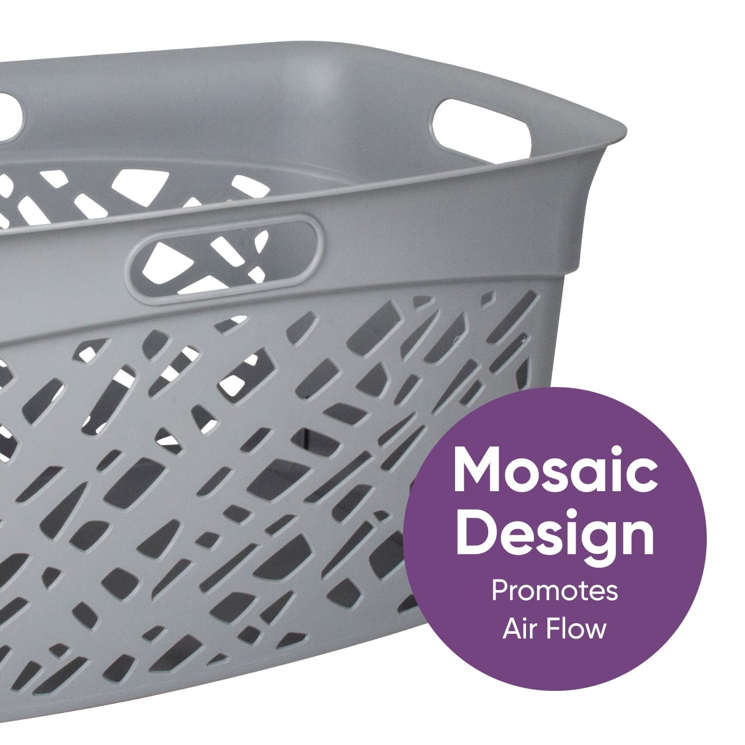 Non-Breakable Mosaic Laundry Basket, 45L -Dark Gray, Decorative Storage, Vented Design, Made in France, Modern Home Organizer