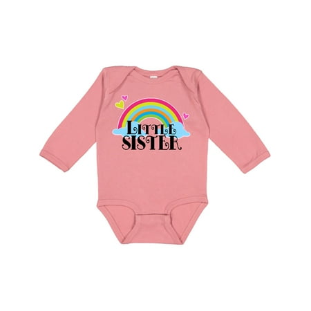 

Inktastic Little Sister Outfit Cute Rainbow Gift Baby Girl Long Sleeve Bodysuit