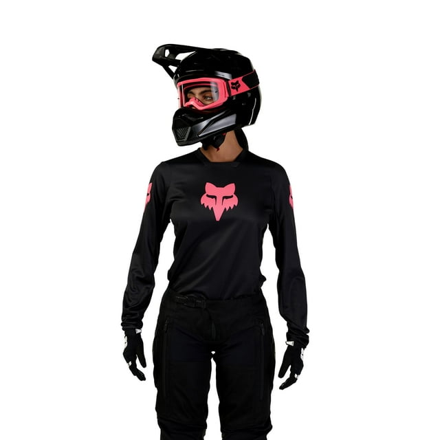 Camiseta de motocross Fox Racing Blackout para mujer, color negro, talla L