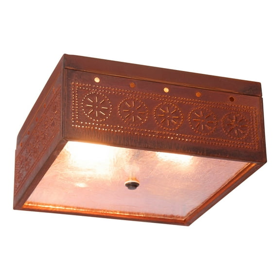 Irvins Country Tinware Irvin's Country Tinware Square Ceiling Light with Chisel in Rustic Tin