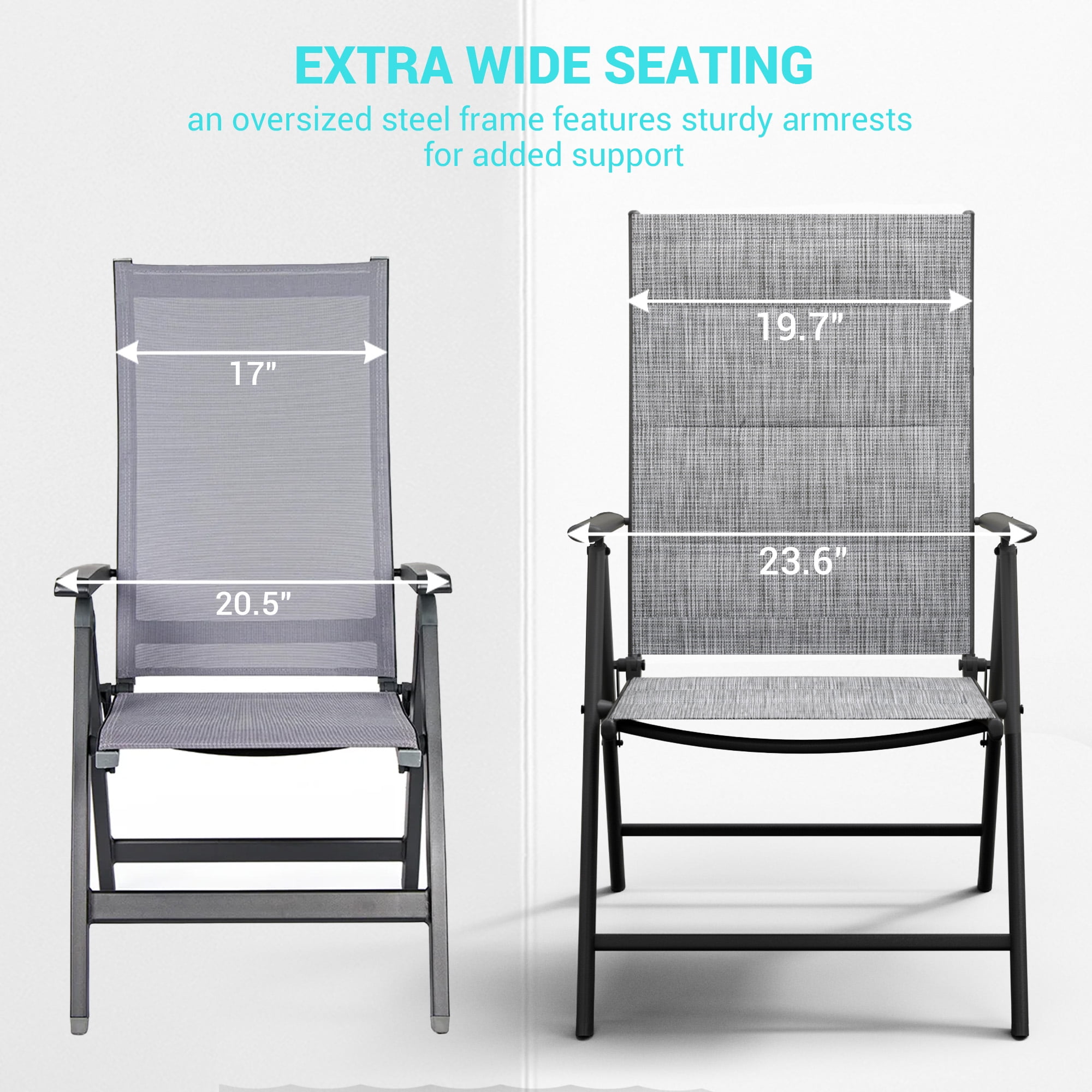 ELPOSUN Outdoor Folding Dining Chairs Set of 2, Folding Lawn Chairs for Adults with Padded Breathable Textilene, Portable Folding Chairs for Outside, No Assembly, Grey White