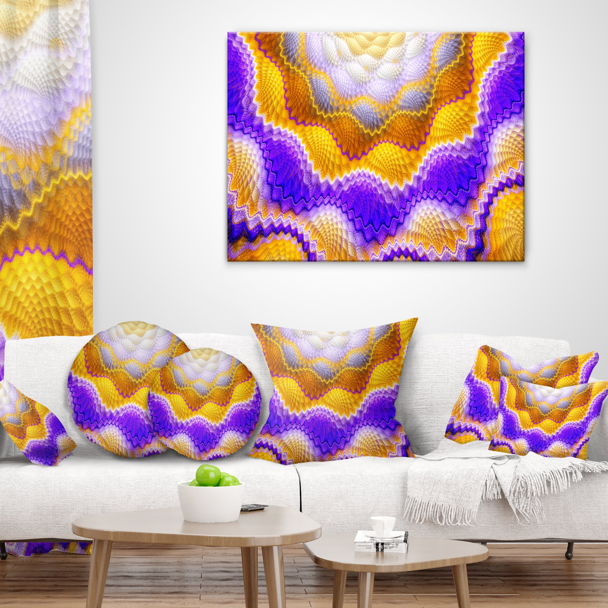 Designart Blue Yellow Snake Skin Flower - Abstract Throw Pillow - 16x16