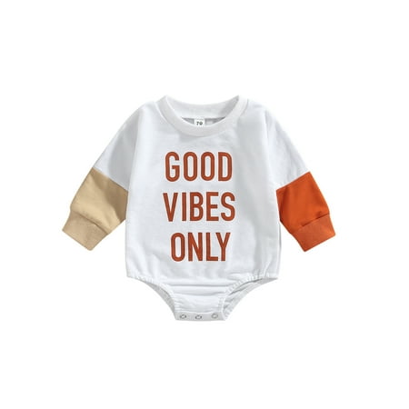 

CenturyX Newborn Baby Girls Romper GOOD VIBES ONLY Long Sleeve Loose Fit Bodysuit One piece Autumn Clothes White 0-6 Months