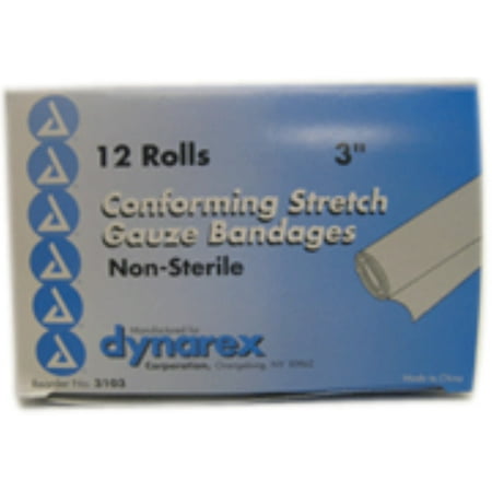 3 Inch Gauze - Dynarex Conforming Stretch Gauze Bandages 3 Inch Non-Sterile 12 Each (Pack of 4)