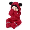 thumbnail image 5 of AWZXDE Baby Set Long Sleeve Solid Color Comfort Warm Hooded Cartoon Zip-Up Romper Outfit for Little Ones Boys Suits Cold Weather Cozy Full Body Set Red,12-18 Months, 5 of 7