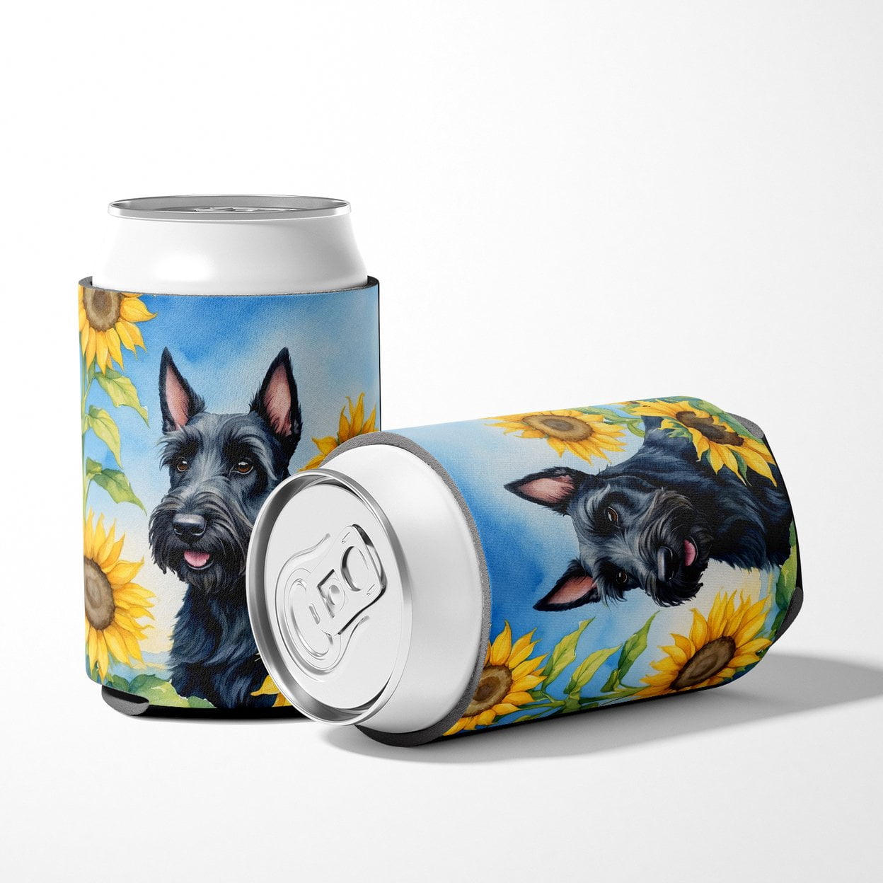 Scottish Terrier in Sunflowers Can or Bottle Hugger 3 in x 5 in
