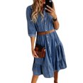 thumbnail image 2 of Gibobby Vestido De Mujer De Corte Vestido largo hasta el tobillo con manga a la moda y cuello en V para mujer de longitud vaquera(Azul,M), 2 of 5