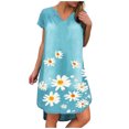 thumbnail image 2 of SMihono Robe Bohème d'Été pour Femmes Grande Taille Robe pour Femmes Grande Taille à Manches Courtes à Col en V Robe à Imprimé Imitation Denim Robe à Manches Courtes à Col en V, 2 of 4