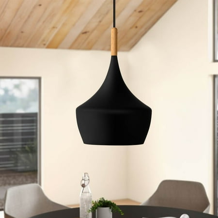 

Nordic Matte Black Industrial Hanging Pendant Light Black and Wood Finish for Dining Room Living Room Bedroom Bars