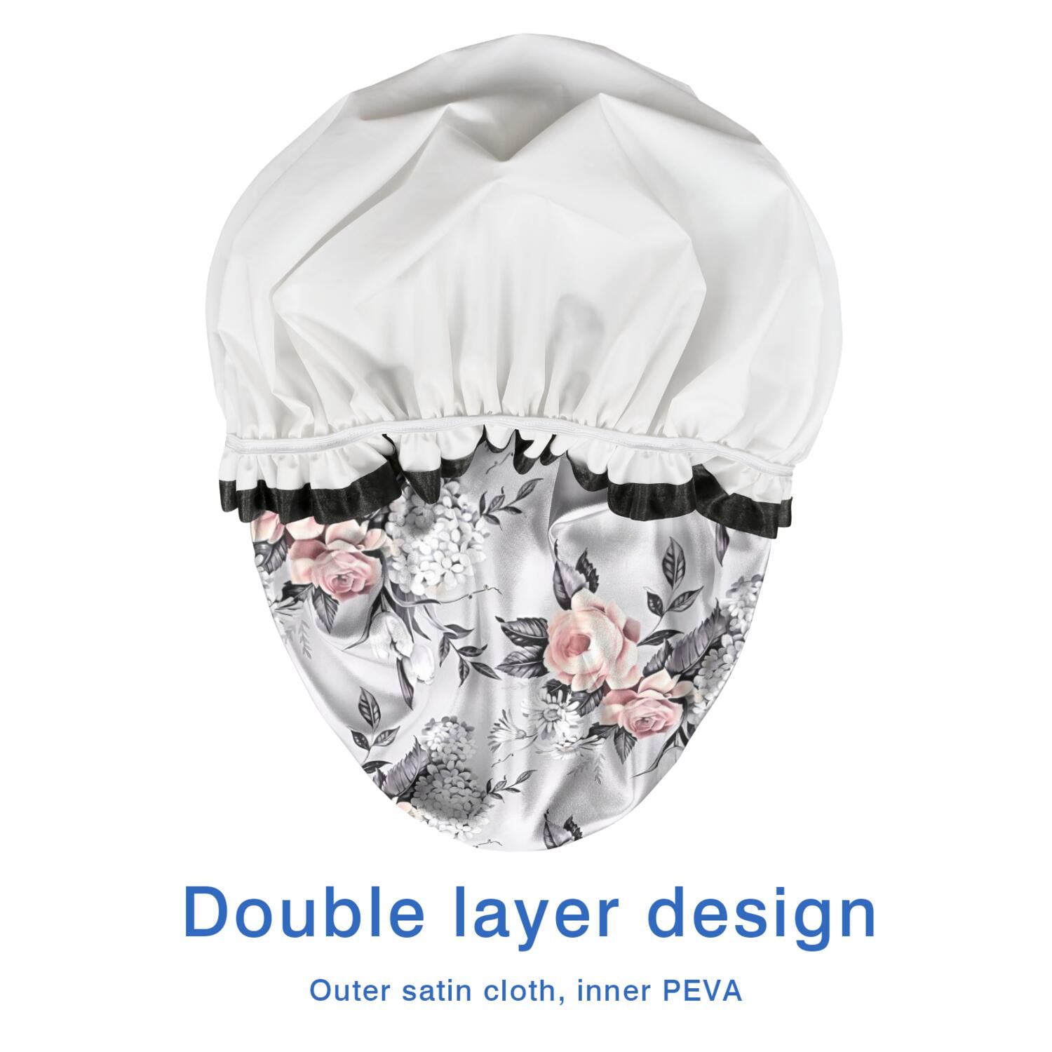 Shower Caps,Pioneer Flower Floral Print Pattern Waterproof Shower Cap for Women 4 Pieces,Double Reusable Hair Cover for Shower PEVA Elastic Stretch Hem