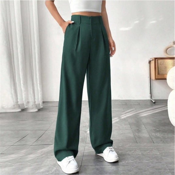 Delayuji Pants For Women Suit Pants Business Pants Casual Wide Leg Pants High Waisted Ladies Lightweight Work Pant With Pockets Spring Outfit