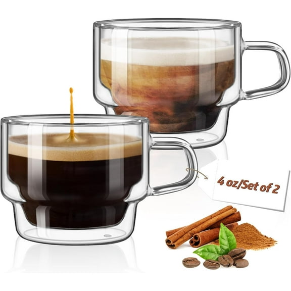 Stackable Glass Cups 4 oz Espresso Glasses Double Walled Espresso Cups Glass Set of 2, 120ml Coffee Glasses  Glasses Espresso Cups Set for , Milk, Gifts for Women Man -  Quality