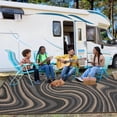 thumbnail image 3 of 10x14 Area Rugs Outdoor Waterproof Rug, Modern Plastic Straw Rug with Rubber Particles Backing, Reversible UV Resistant Abstract Rug for Backyard, Picnic, Beach, RV, Porch, Black Coffee, 3 of 8