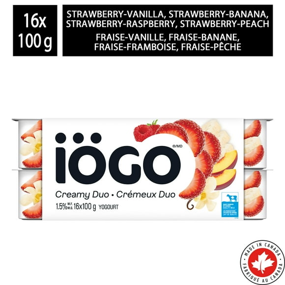iÖGO Yogourt Crémeux Fraise Duos 1,5 % 16 x 100 g