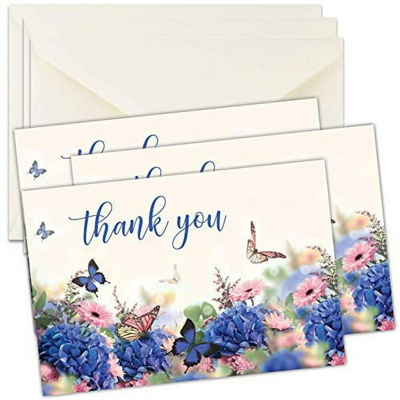 25 Floral Funeral Sympathy Bereavement Thank You Cards With Envelopes - Message Inside (Floral Butterfly)