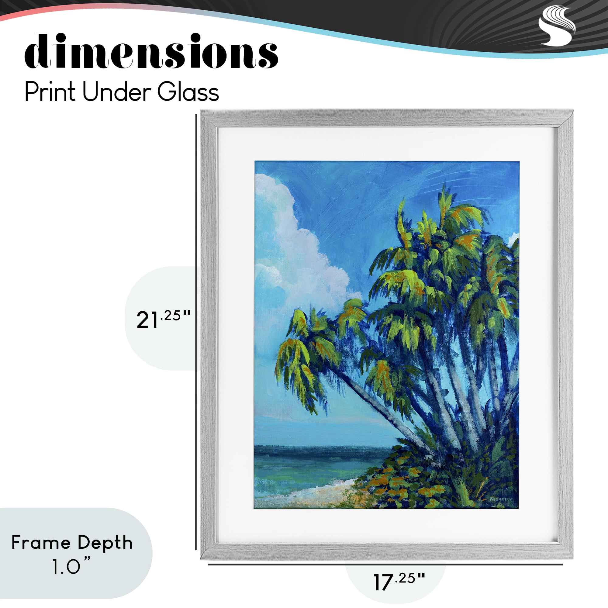 Stupell Industries Cerulean Sky & Palms Gray Framed Print Under Glass, design by Dan Meneely