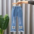 thumbnail image 5 of Cethrio Girls Flare Jeans, Elastic Waist School Spring Stretchy Denim Pants with Bow Light Blue Size 5T, 5 of 5