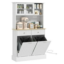 68" Kitchen Pantry Cabinet, Freestanding Storage Cupboard w/ Charging Station, Tilt-Out Cabinets, Adjustable Shelves, White