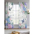 thumbnail image 2 of Watercolor Flowers Sheer Curtains 84 Inch Length 2 Panels Set for Living Room/Bedroom, Spring Butterflies Floral Gray Wood Kitchen Curtains Grommet Semi-Sheer Curtains Window Treatments 42"x84"x2, 2 of 7