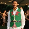 thumbnail image 4 of Yuyamidu Santa Claus Clothes Men's V-Neck Business Vests with 3 Pockets Formal Dress Vest for Suit Tuxedo Christmas Casual 4 Button Waistcoat Size 3XL, 4 of 7