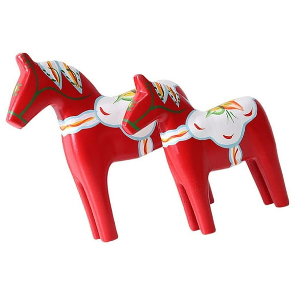 1 Pair Handcrafts Swedish Dala Horse Wooden Sculptures Painting Ornaments for Home Office Desktop and Shelf Decors