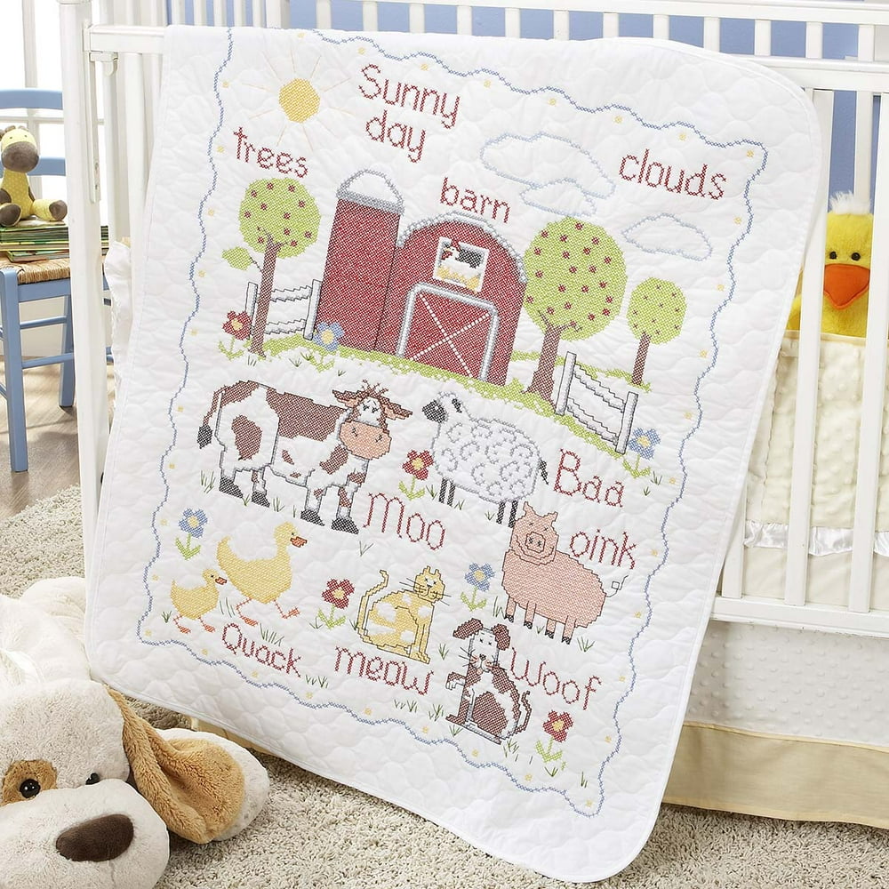 Herrschners® PreQuilted Barnyard Baby Quilt Stamped CrossStitch