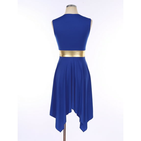 Raenseen Women's Asymmetrical Praise Dance Tunic Sleeveless Worship Lyrical Dance Dress Overlay Blue XL
