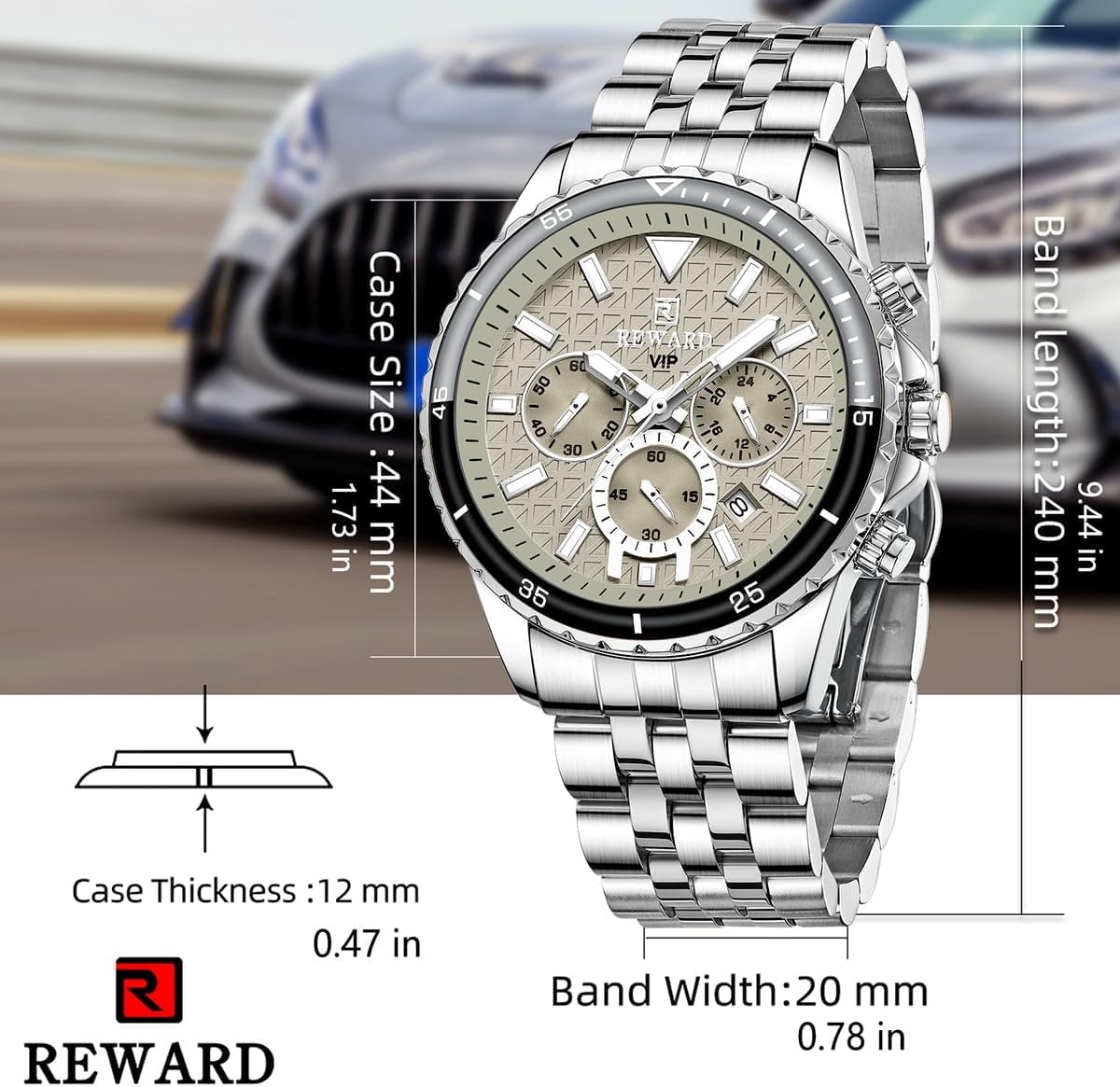 Mens Watches Analog Quartz Chronograph Stainless Steel Watches for Men 30M Waterproof Men's Wrist Watches with Calendar Luxury Business Work Casual Watch Elegant Gifts