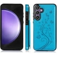 thumbnail image 4 of Phone Case for Samsung Galaxy S23 FE 5G with Tempered Glass Screen Protector and Card Holder Wallet Cover Stand Flip Leather Cell Accessories S 23 FE S23FE5G S23FE 23S G5 Women Men Blue, 4 of 13