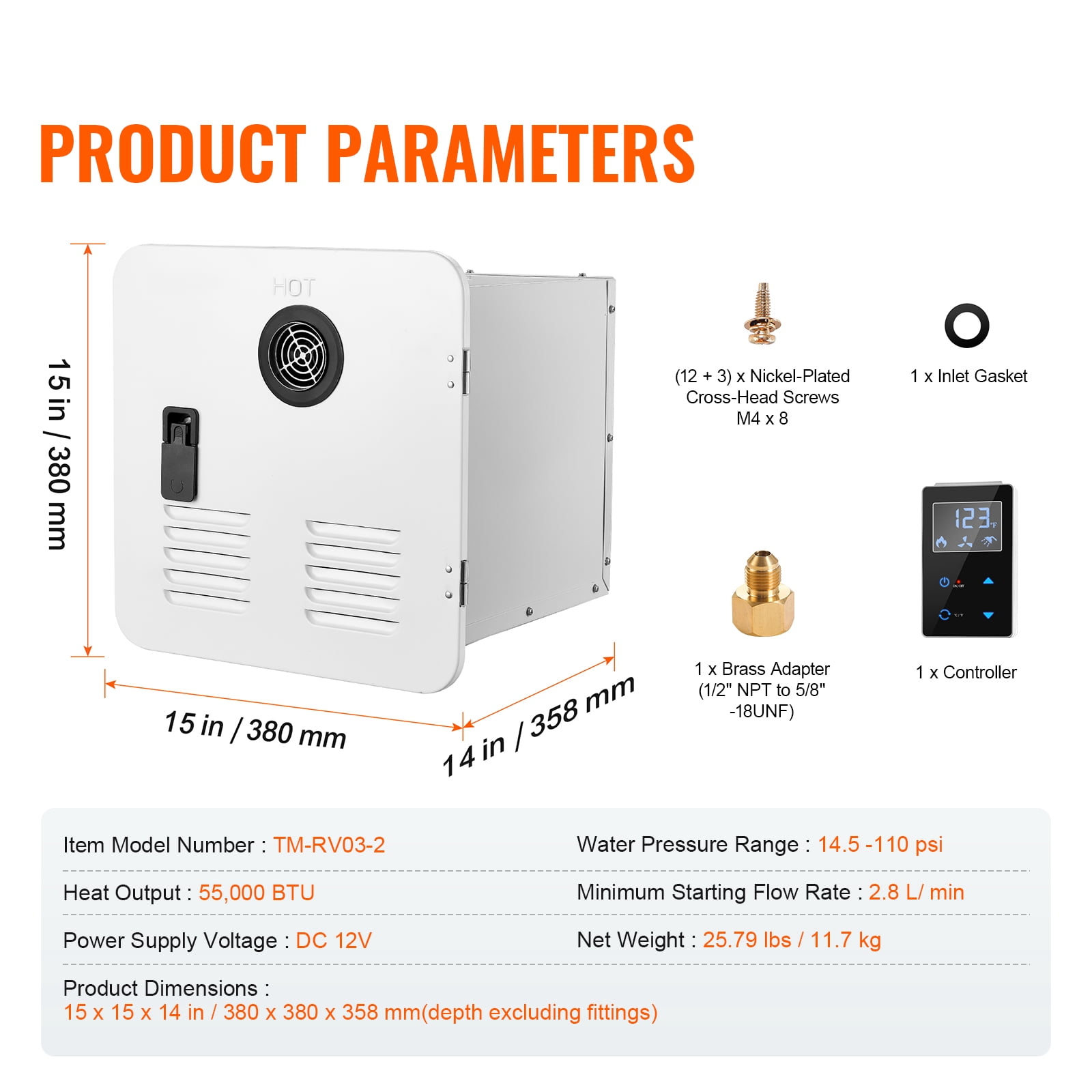 KFFKFF Tankless Water Heater for RV, Immediate Hot Water Supply with 15 x 15 inches White Door and Remote Control, 55000BTU Enhanced Comfort Level, Perfect for Regular Use by RV Families