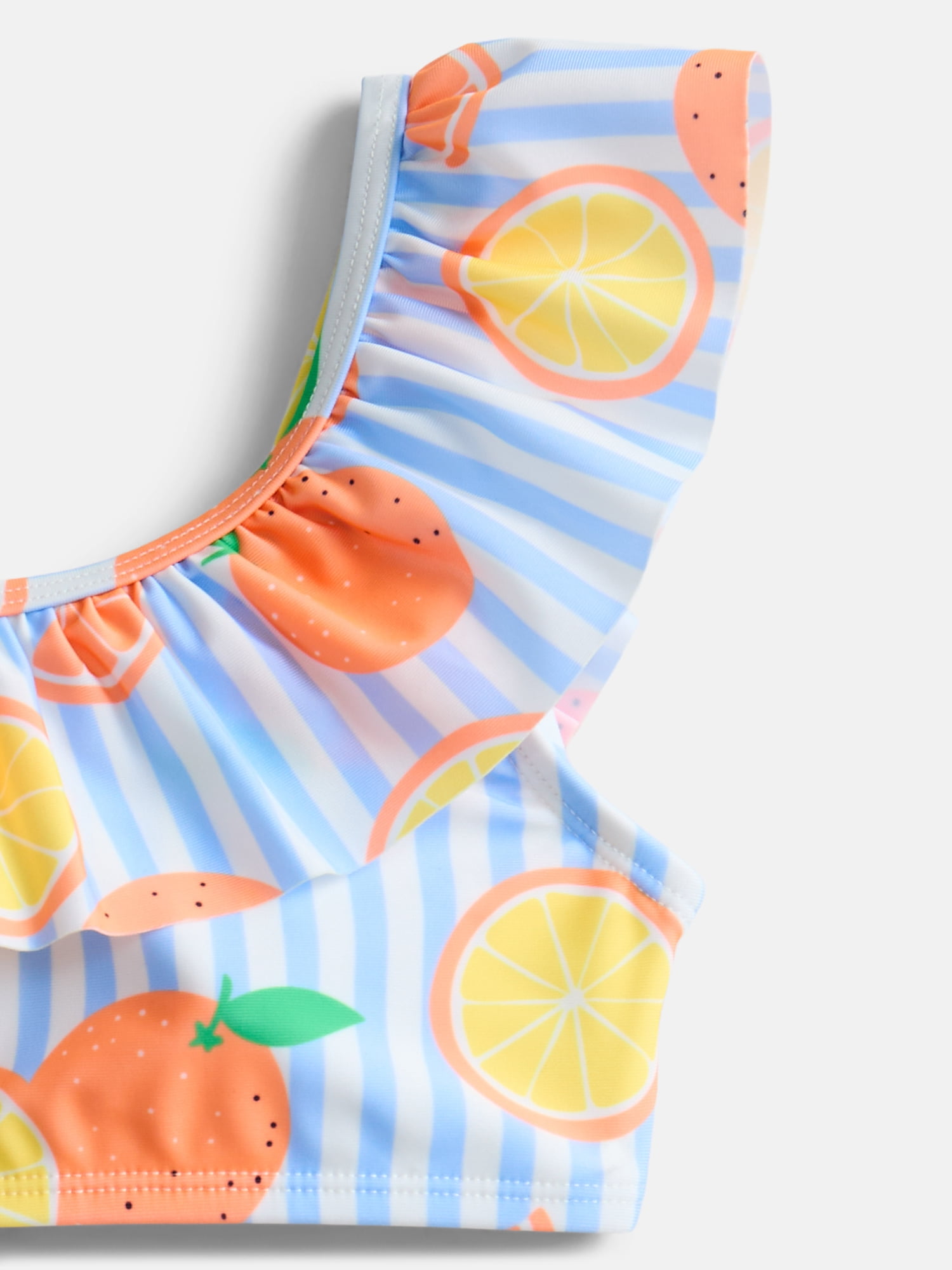 Wonder Nation Girls Citrus Print Ruffle Swimsuit Top and Bottom Set with UPF 50, 2-Piece, Sizes 4-18