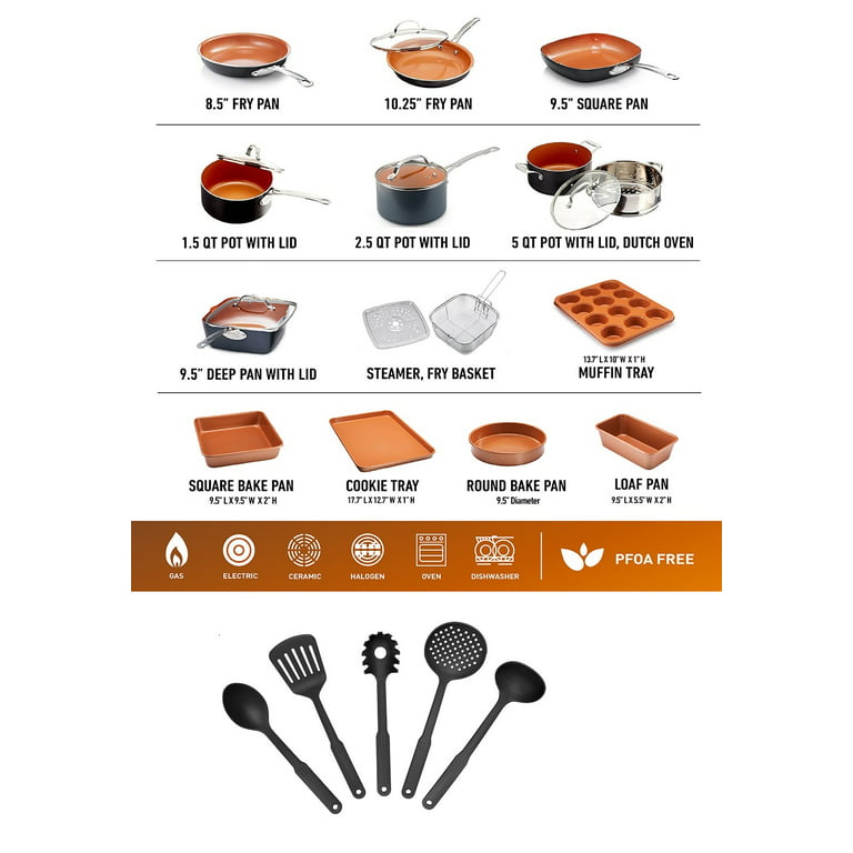 Gotham Steel Kitchen-in-a-box 25 Piece Cookware set, Non-stick