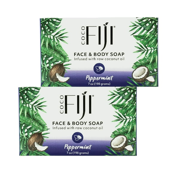 Coco Fiji Soap Bar for Face and Body Infused With Organic Coconut Oil, Peppermint, Essential Oil, Natural Soap for Moisturizing & Pore Purifying Skin, 7 oz, Pack of 2