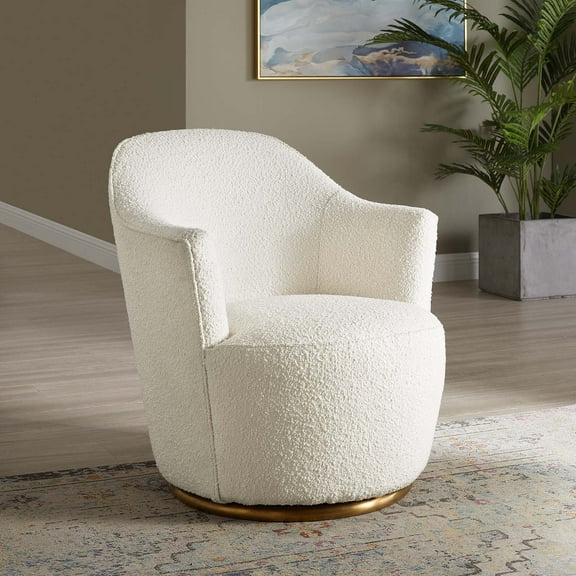 Modway Nora Boucle Upholstered Swivel Chair in White