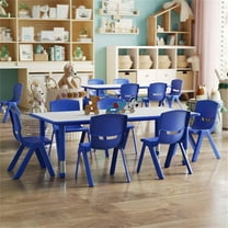 Maklaine Plastic Activity Table Set with 6 School Stacking Chairs in Blue