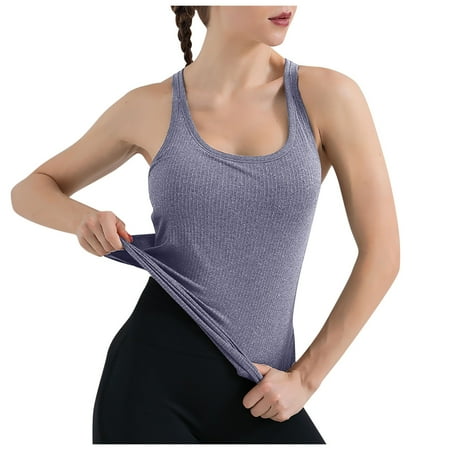 OJSFQUFP Womens Top Purple Ladies Vest with Chest Pad Beautiful Back Tight Long Fitness Sports Bra Cool breathable camisole vest Summer basic camisole M