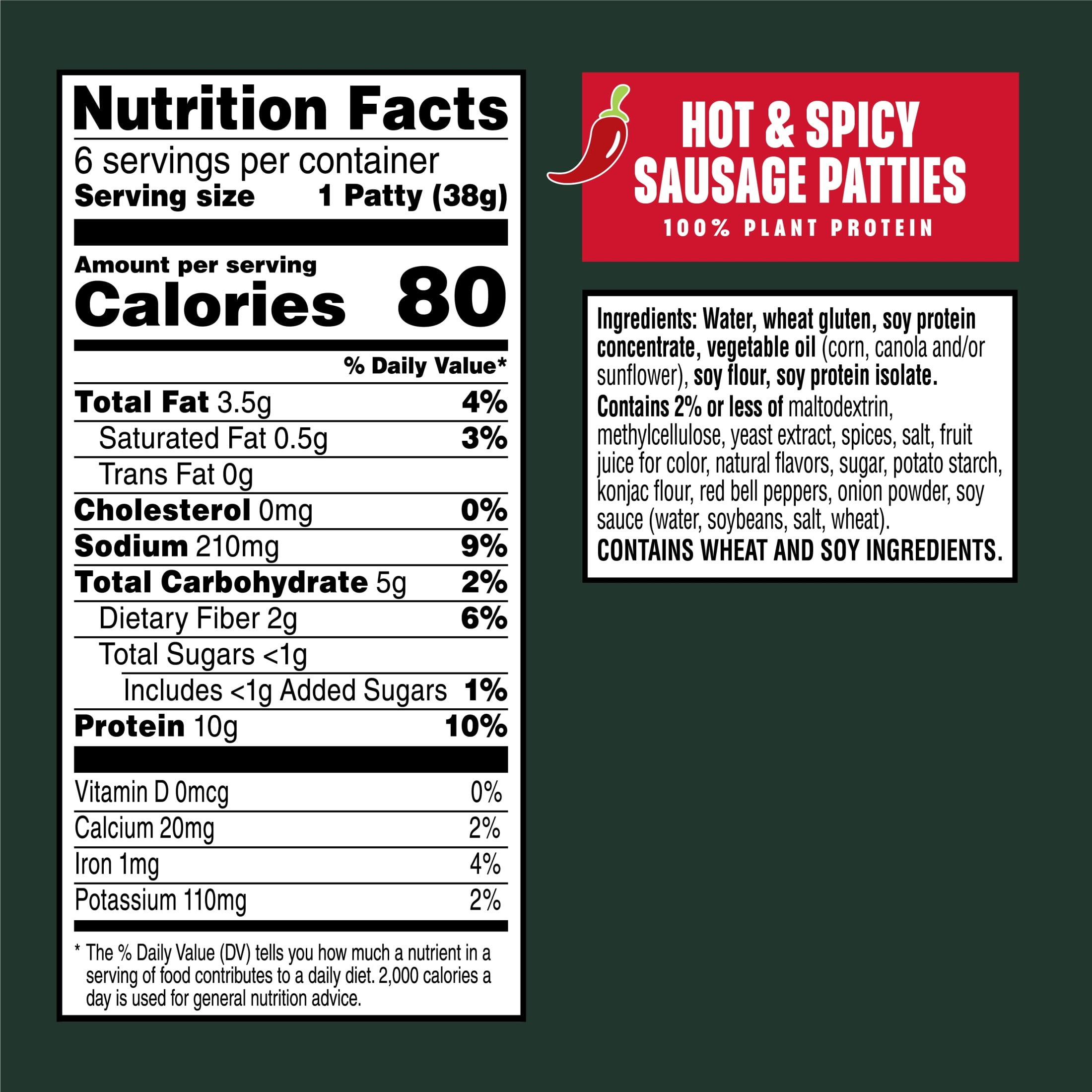 MorningStar Farms Veggie Breakfast Hot and Spicy Plant Based Sausage Patties, Vegan Meat, 8 oz, 6 Count (Frozen)