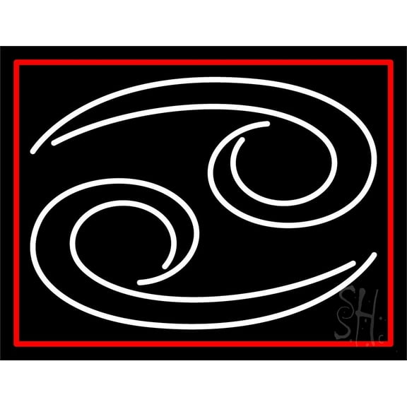 White Zodiac Cancer Red Border LED Neon Sign 15" Tall x 19" Wide - inches Black Square Cut Acrylic Backing, with Dimmer - Bright and Premium built indoor LED Neon Sign for Storefront.
