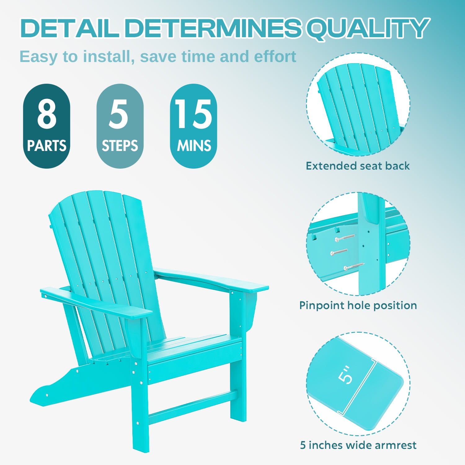 PIPOPA Outdoor Adirondack Chair, HDPE All Weather Patio Chair for Deck Backyard Garden, Aqua
