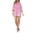 thumbnail image 3 of Txlixc Vestido de mujer con mangas farol 3 / 4 Moda Color sólido solapa Botón Cintura alta Vestido de mezclilla suelto Txlixc moda, 3 of 9