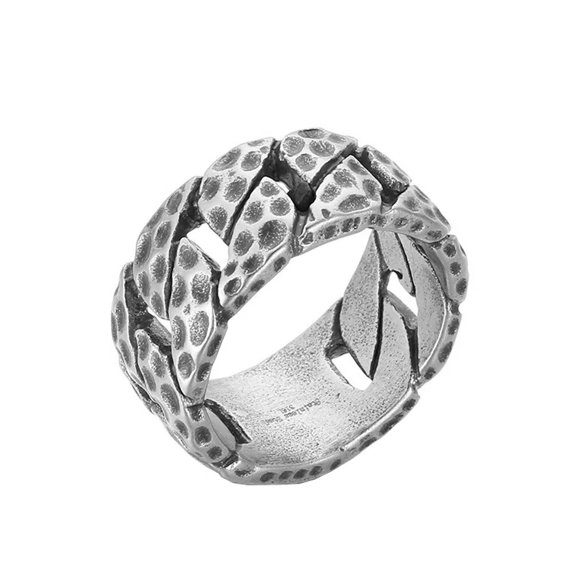 PAMTIER Men's Stainless Steel 11mm Vintage Cool Car Grooved Wheel Hollow Motorcycle Tire Tread Biker Ring Punk Hip Hop Statement Band Silver Size 8