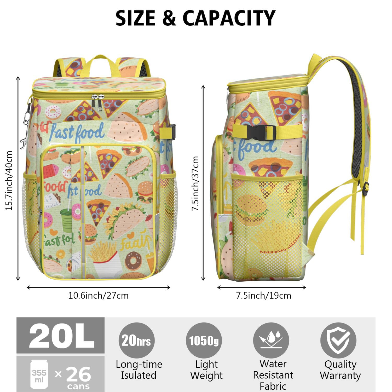 French Frie Cooler Backpack Insulated Waterproof Leak Proof Backpack Cooler Lightweight Lunch Picnic Camping Backpack Cooler for Men Women