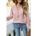 thumbnail image 3 of Suéter de mujer Otoño Invierno Botón Diseño de orillo fibroso Cuello en V Suelto Cómodo Piel amigable Suéter de punto Rosa S, 3 of 7